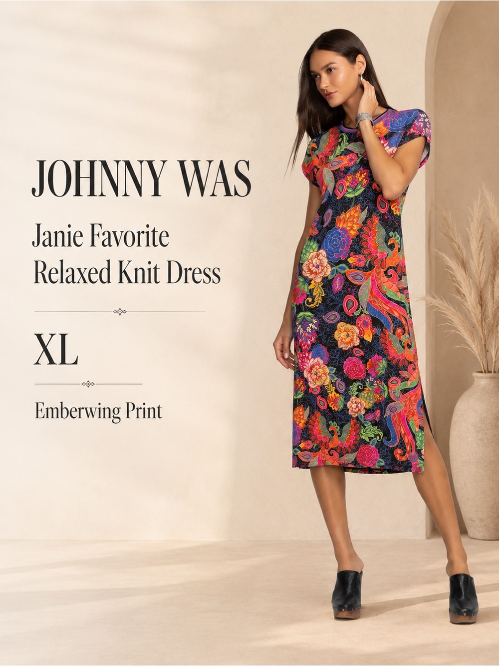 Johnny Was Janie Favorite Relaxed Knit Dress Emberwing Print XL